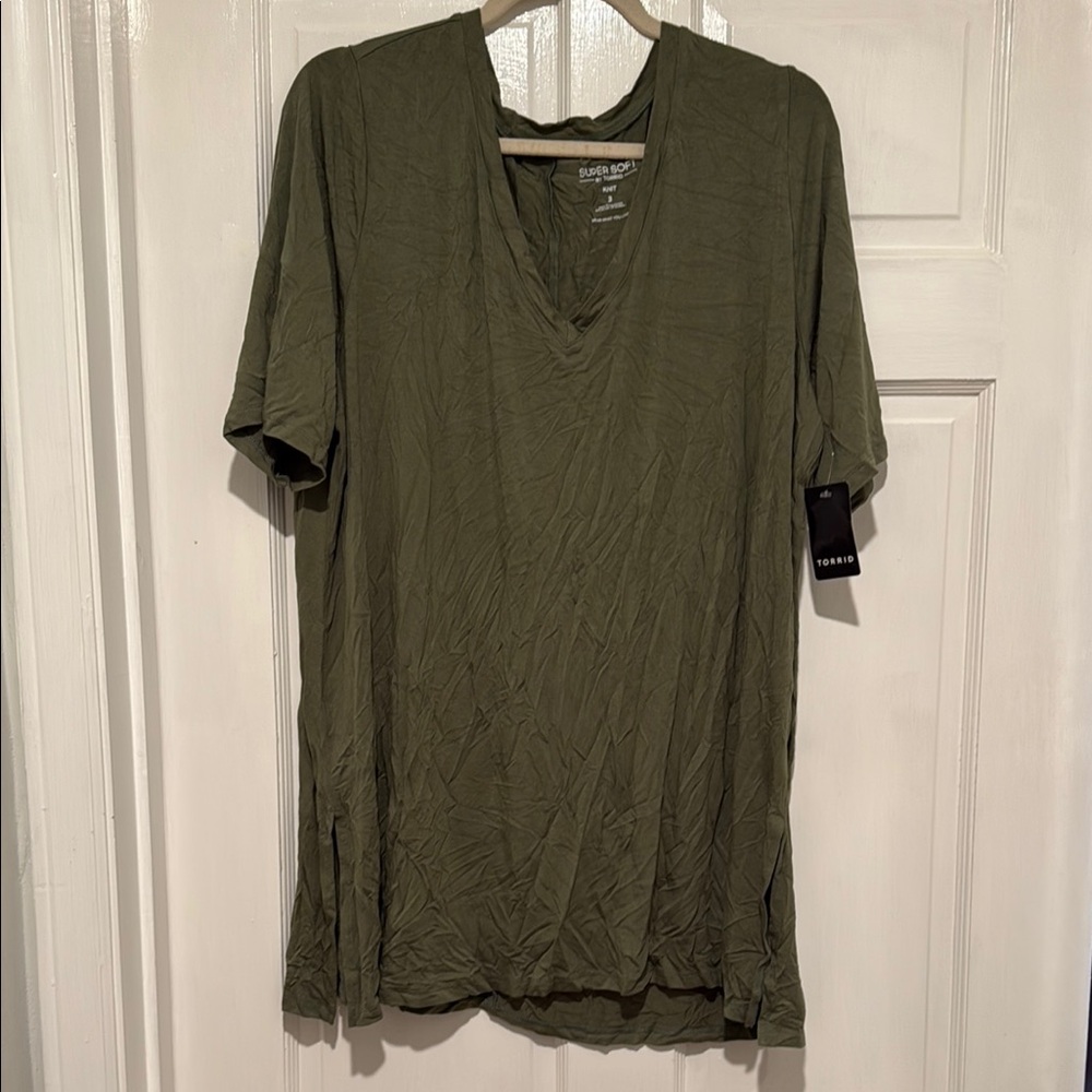 Olive Green V-Neck T-Shirt